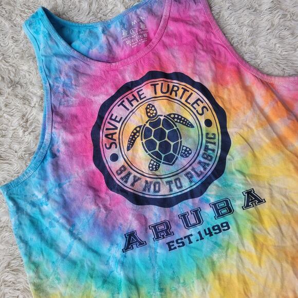 Aruba Mens Tie Dye Turtle Sleeveless Tank Top Large - Picture 3 of 4
